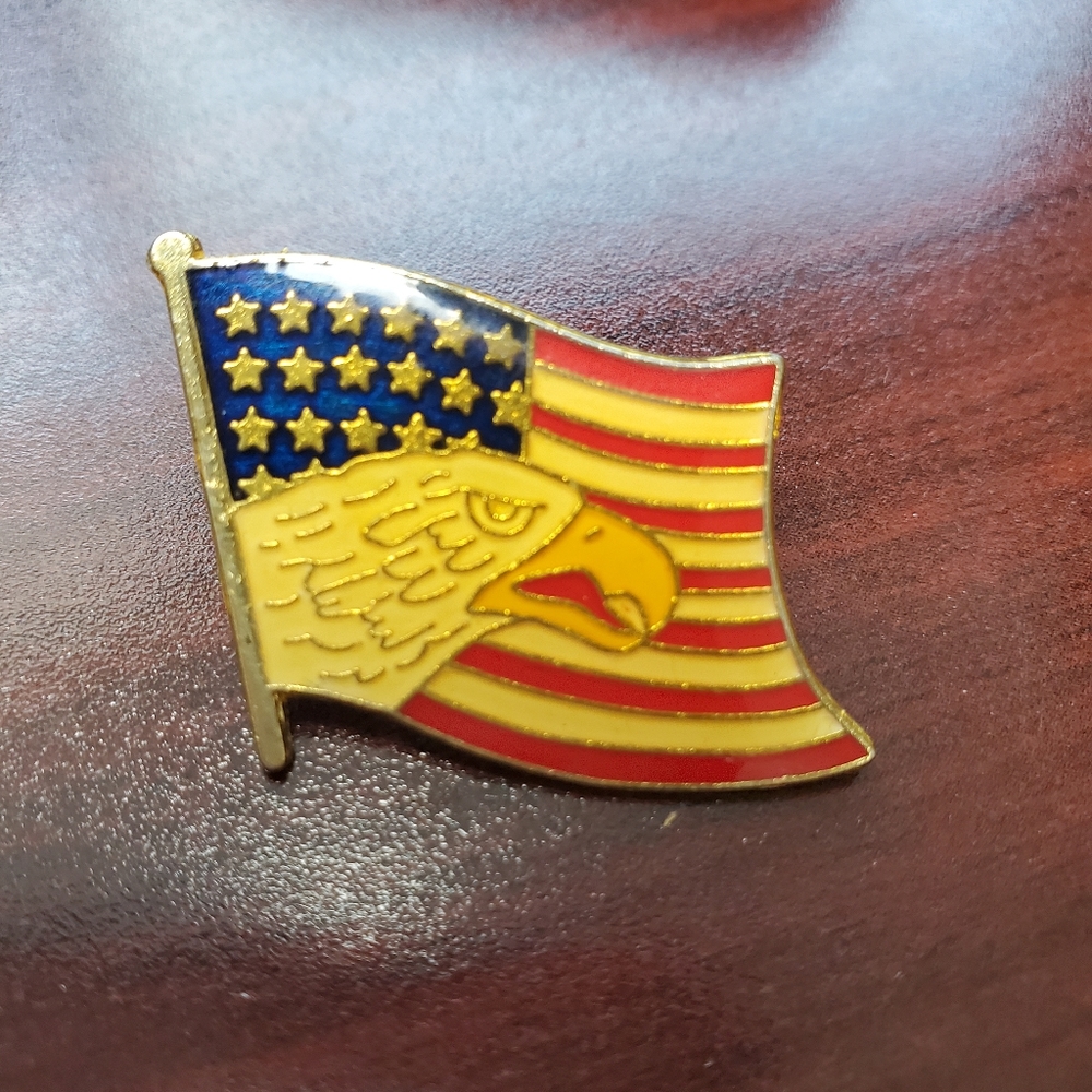 American Flag pin with Bald Eagle Head